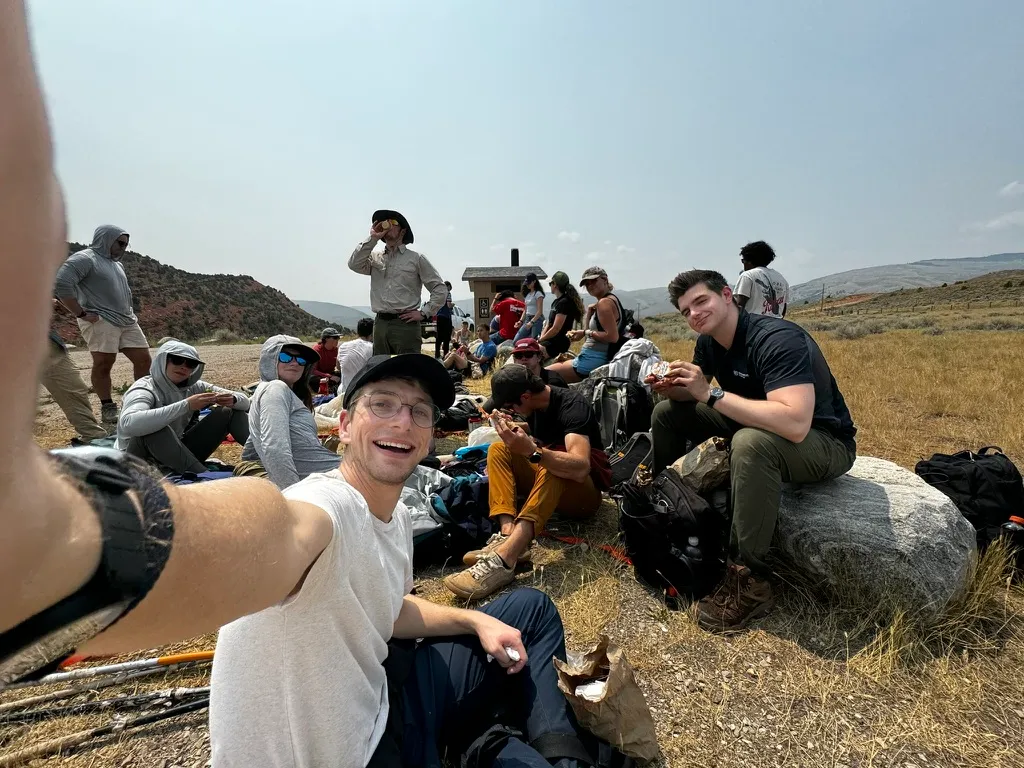 Eating lunch with the class in the Wyoming hills