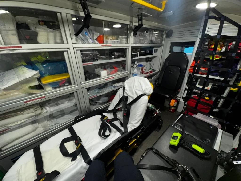 The interior of a BLS ambulance