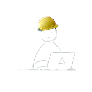 An illustration of a person at a laptop with a hard hat Photoshopped on