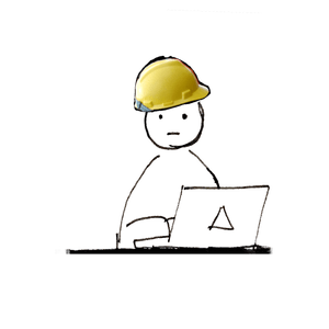 An illustration of a person at a laptop with a hard hat Photoshopped on