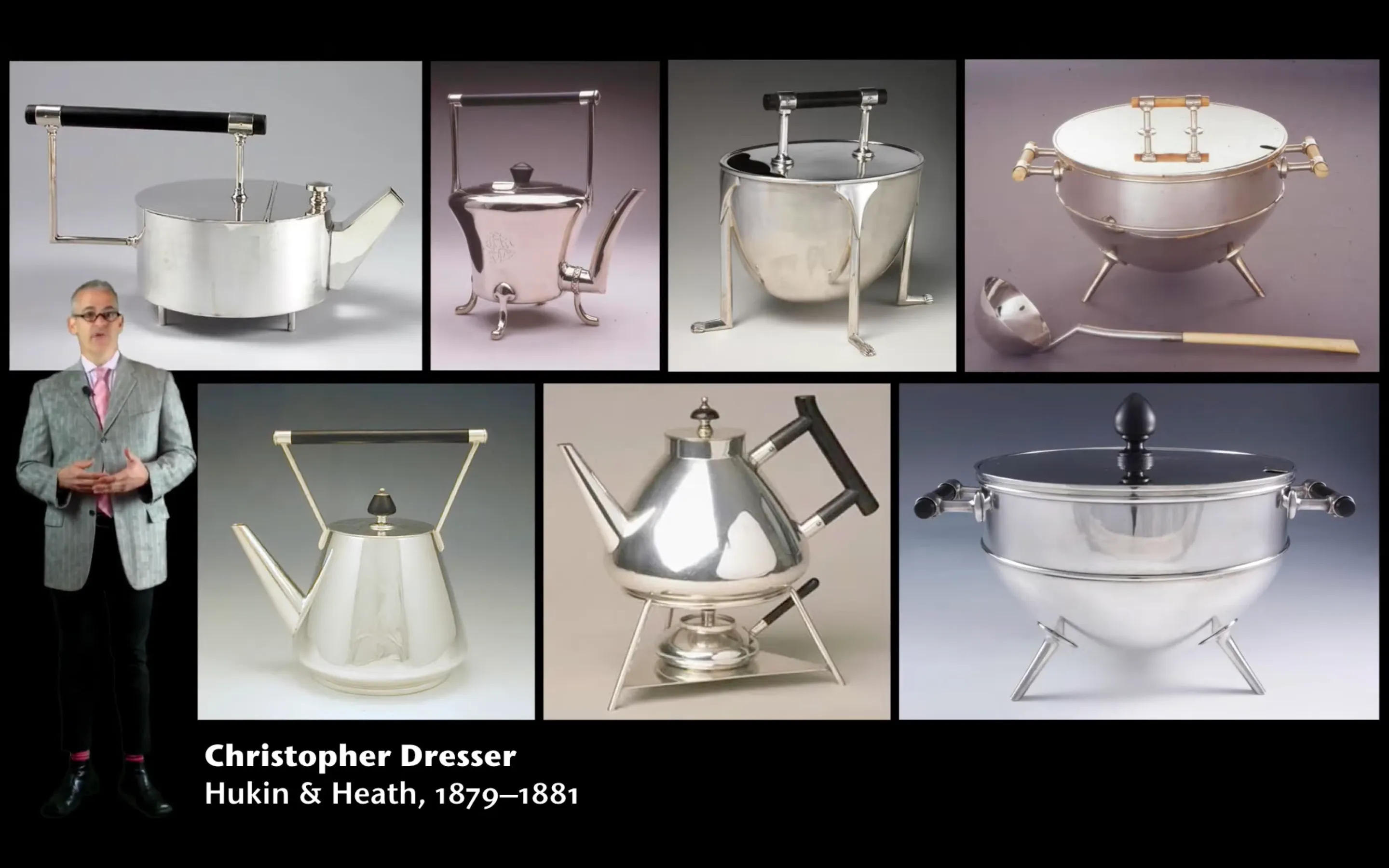 several electroplated silver kettles