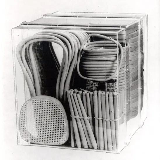 deconstructed No. 14 chairs in a shipping crate