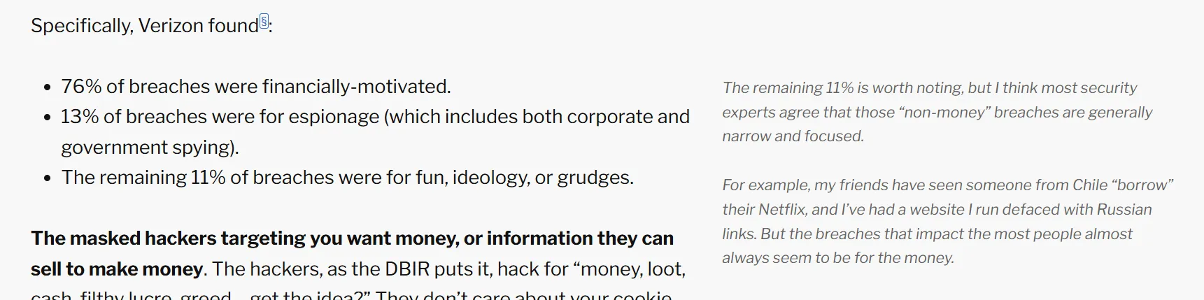 Sidenotes on Sensible Security