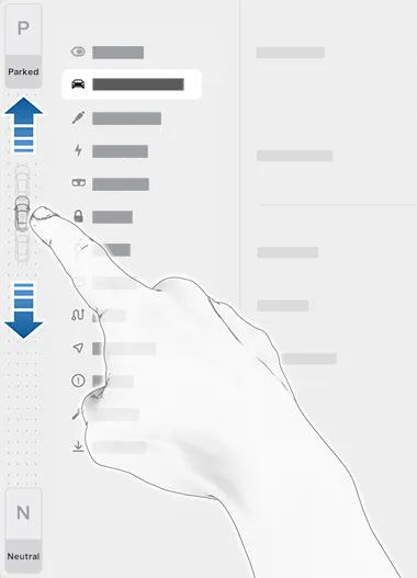 A hand swipes on a touchscreen to shift a Tesla