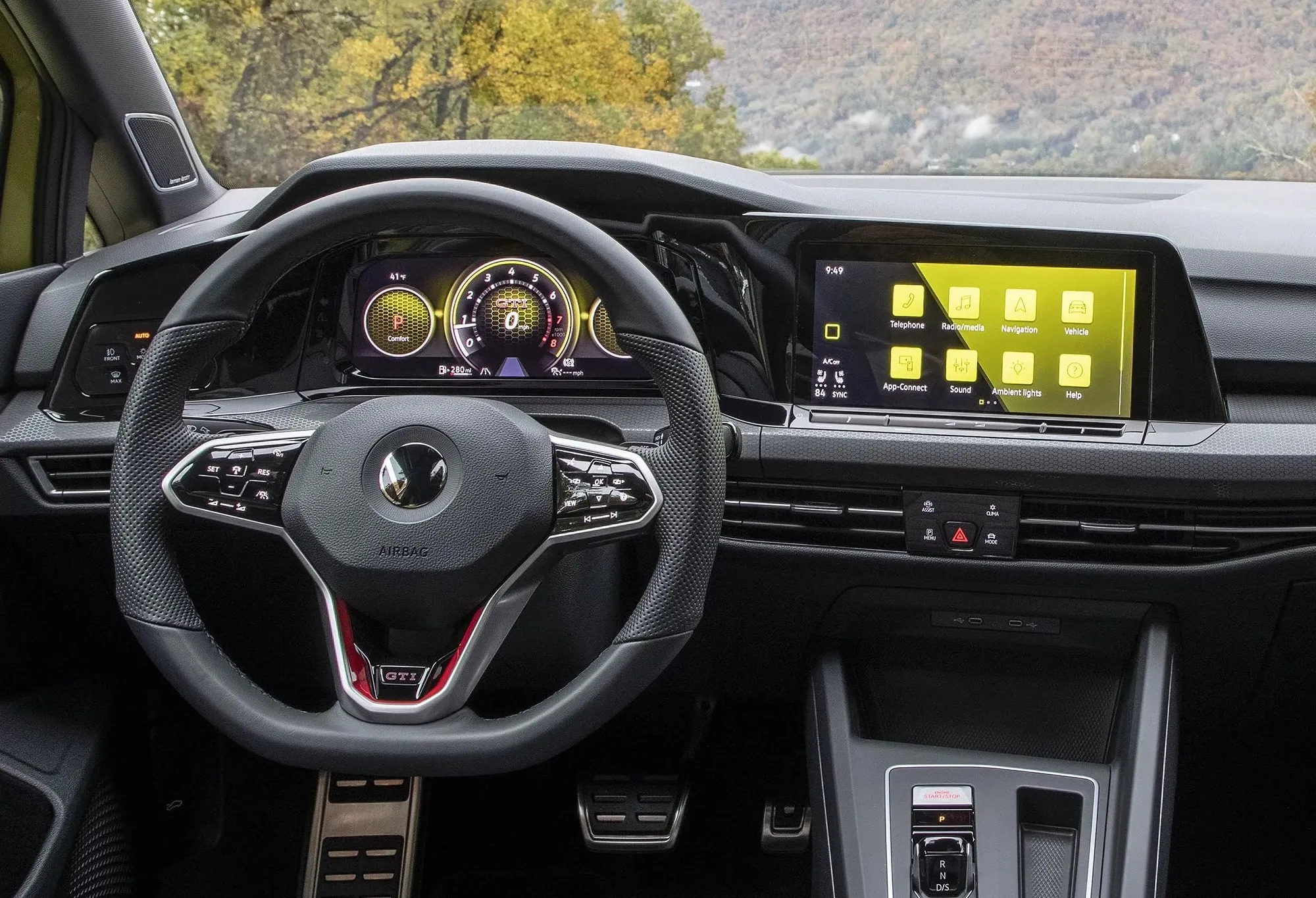 capacitive buttons on the steering wheel of a 2022 Golf